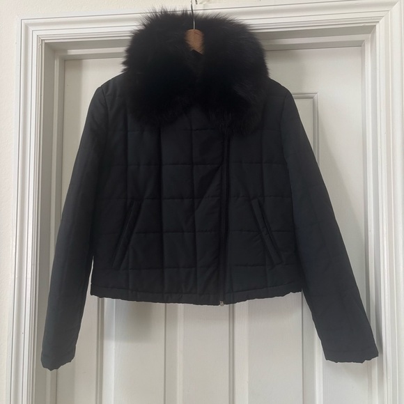 Unbranded Jackets & Blazers - Black Quilted Lightweight Puffer Jacket with Removable Faux Fur Collar Size 8